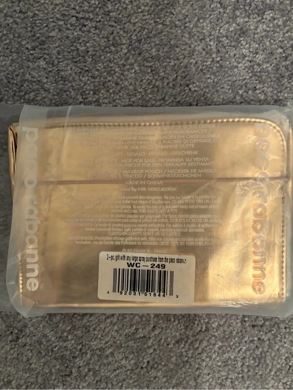 Paco Rabanne Metallic Gold Make-Up Pouch with Winged Logo